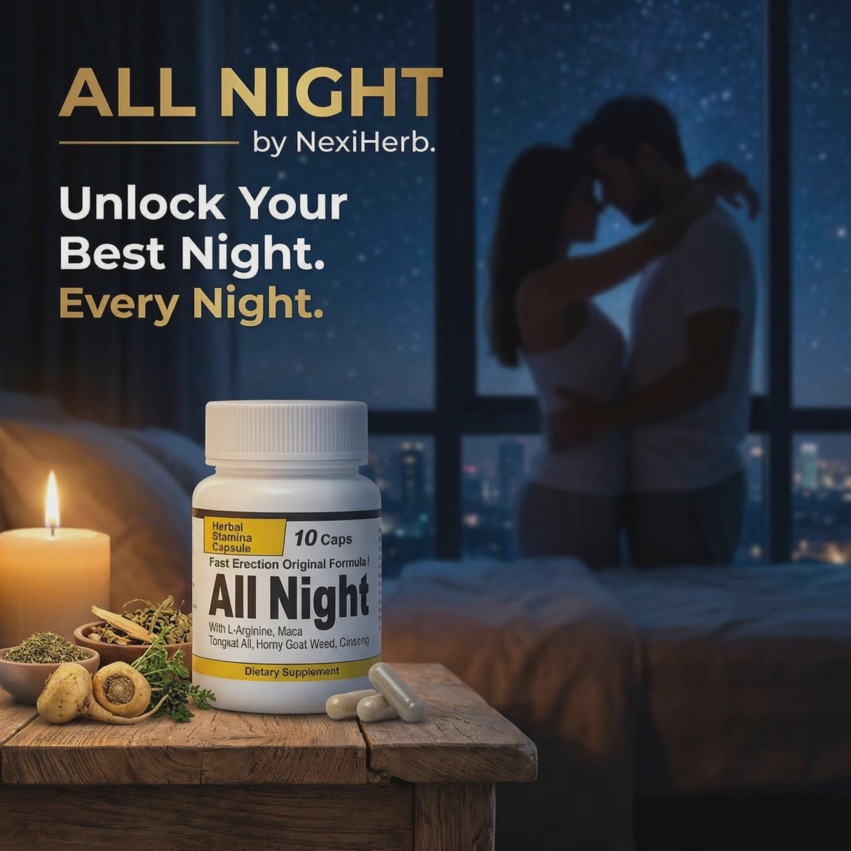 NexiHerb para toda la noche: fórmula herbal avanzada para la vitalidad masculina y el bienestar diario.